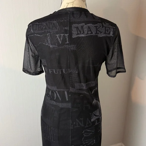 DESIGUAL Tulle Newspaper Midi Dress In Black Medium Brand New - Picture 7 of 11